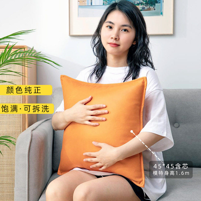 科技布抱枕 沙发客厅轻奢抱枕套不含芯橙色靠垫皮靠枕床头靠背垫