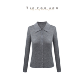 翻领POLO领女士开衫 TieForHer 纸片人显瘦法式 羊毛打底针织