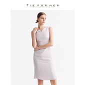 藕粉色无袖 TieForHer 南法假日 花瓣领职场日常优雅精致连衣裙女