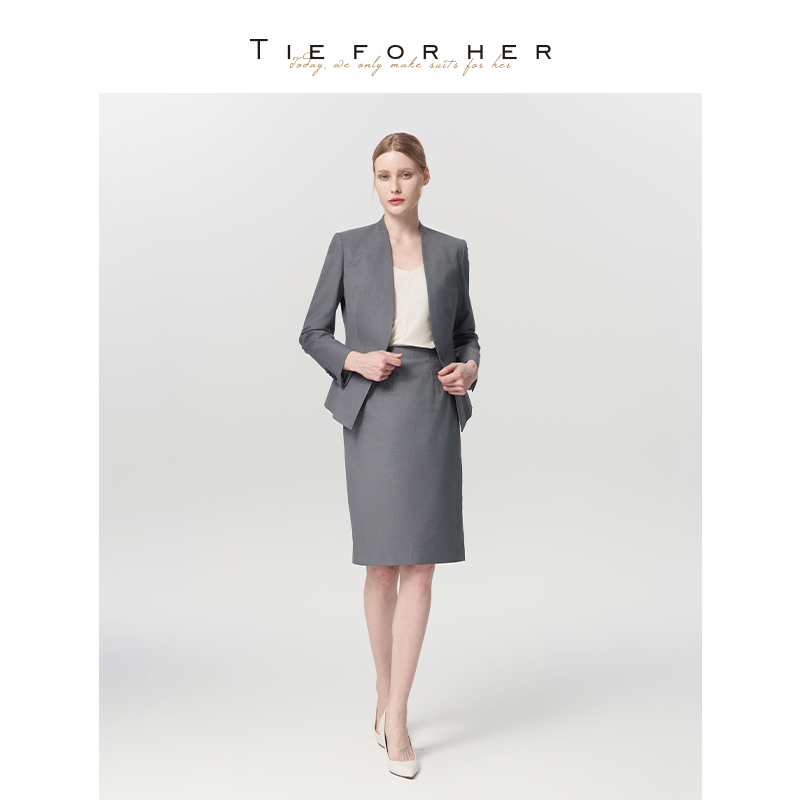 TieForHer 慕云灰无领简约设计感百搭高级职场通勤女士西装外套