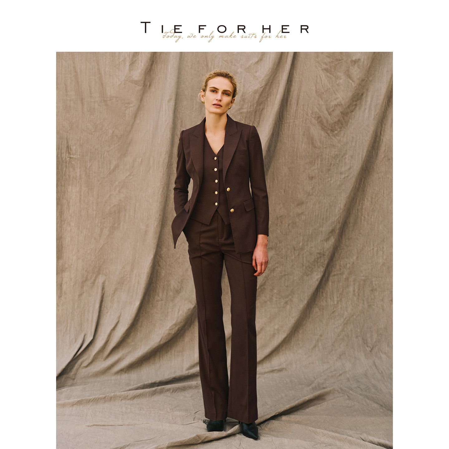 TieForHer TSOQ™ 乌木棕颗粒纹257色号女士西装外套马甲连衣裙
