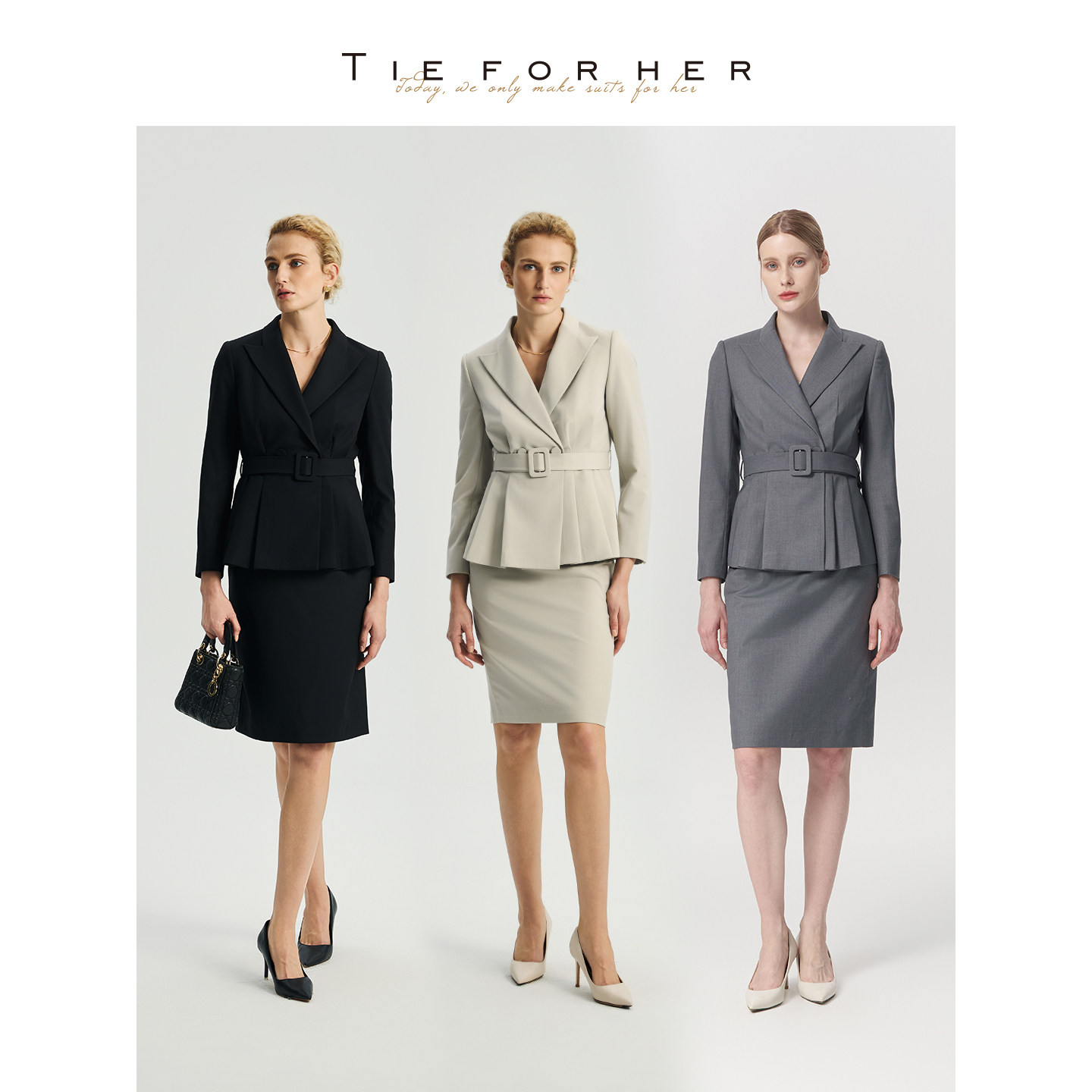 TieForHer Eton腰带短款西装外套女 修身显瘦 轻复古通勤百搭款
