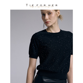 羊毛针织短袖 TieForHer BGK系列 女闪片钉珠圆领优雅聚会必备