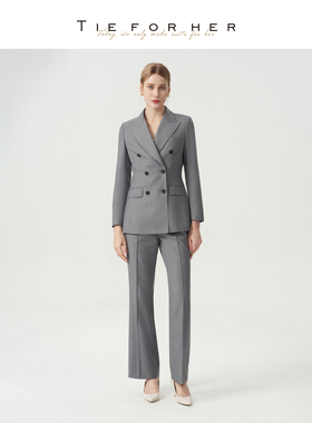 TieForHer Tzee5系列高智感烟灰色西装阔腿裤通勤两件套套装tz501