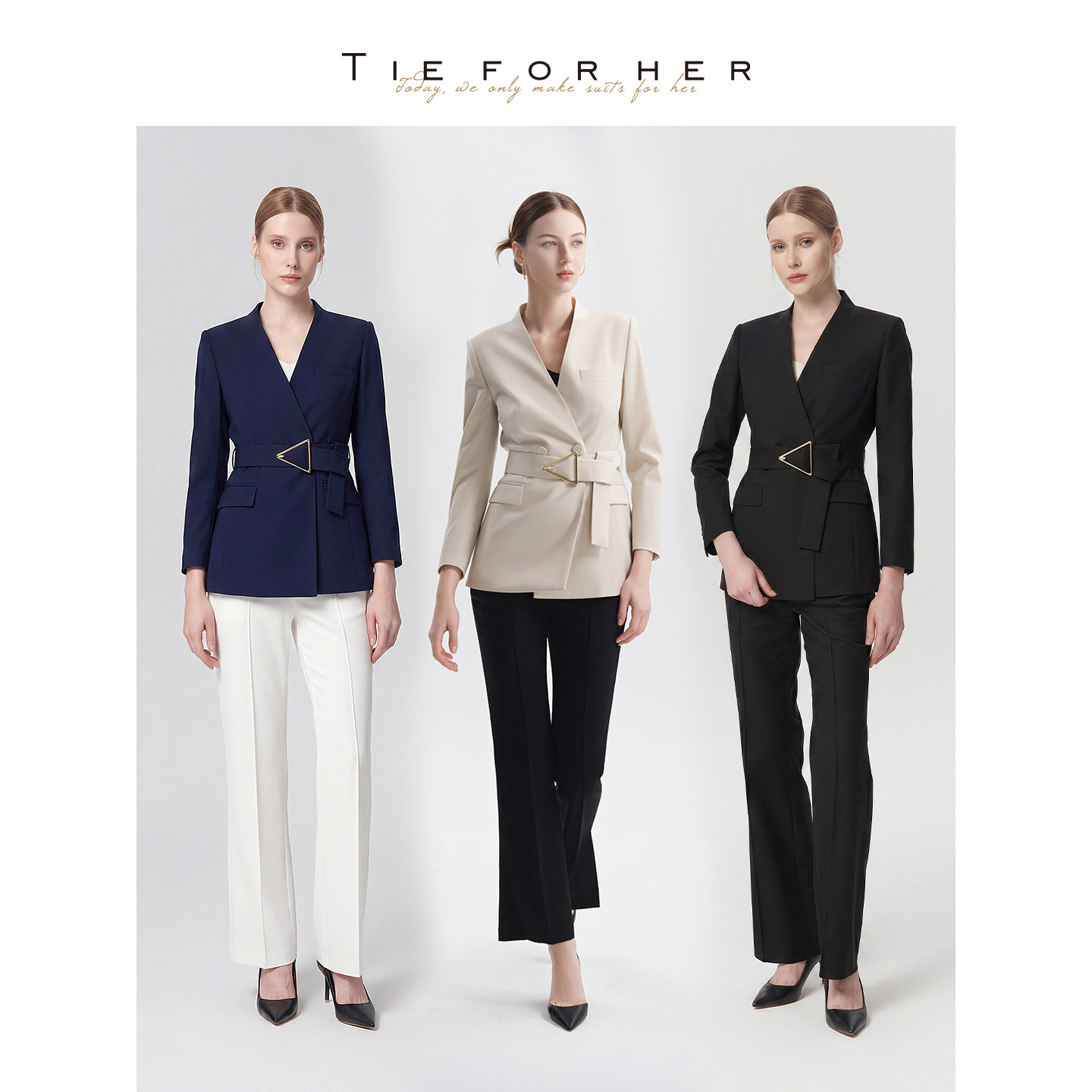 TieForHer 古法金塔扣束腰修身显瘦职场通勤高智女士西装上衣
