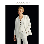 TieForHer 女通勤套装 香草白早春马甲两件套西装 外套Ecole直筒裤