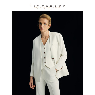 TieForHer香草白可拆卸马甲两件套西装 外套女优雅日常通勤套装