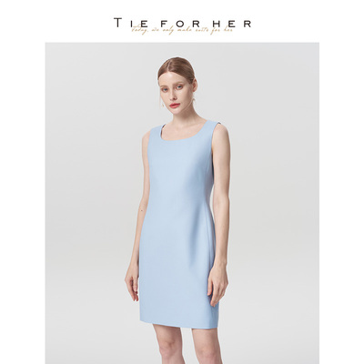 TieForHer Rice通关裙 极简晴空蓝高智修身裙子淡人背心款连衣裙