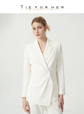 TieForHer法式设计感白色垂感收腰修身职场气质西装上衣外套女