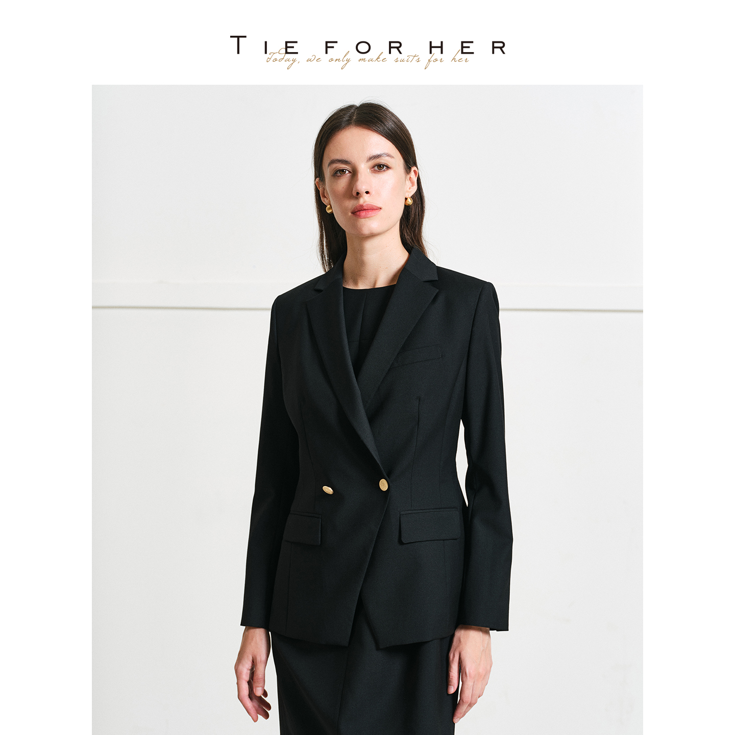 TIEFORHER藏青色职业干练羊毛