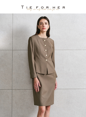 TieForHer Berkeley IVY王妃西装深卡其高智感通勤连衣裙短套装女
