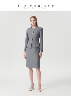 TieForHer Berkeley王妃外套  海鸥灰高智感圆领通勤单西短外套女