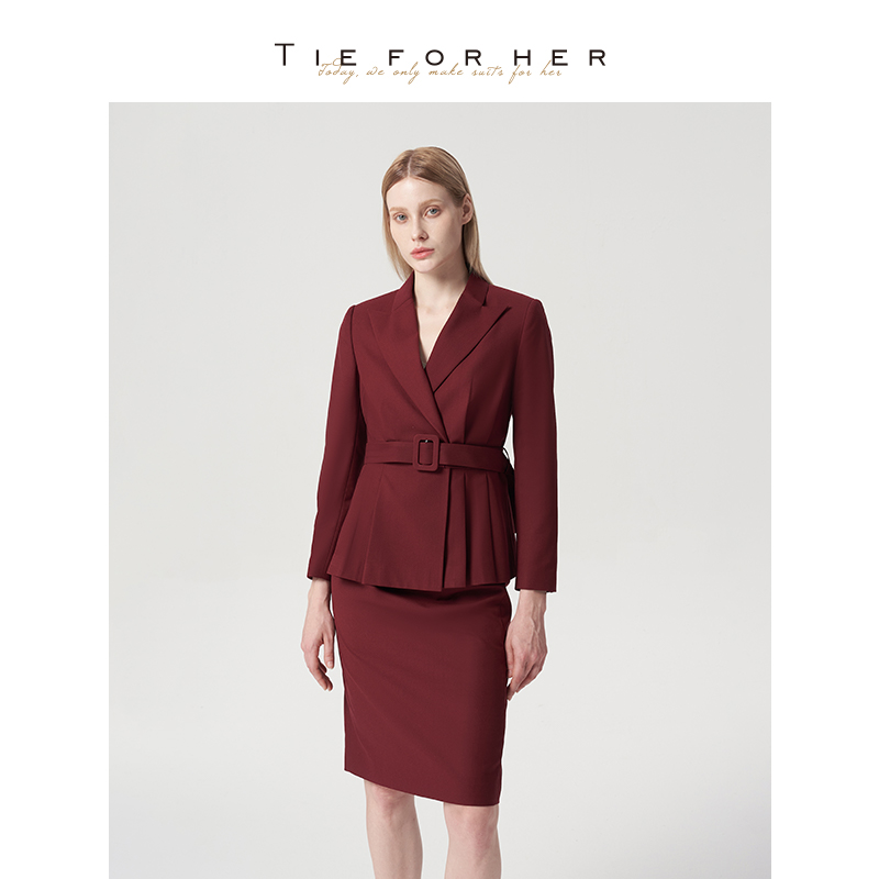 修身腰带款气质短款女士单西外套