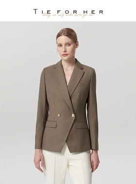 TieForHer Harvard学府西装 深卡其小个子极简通勤女士西装外套
