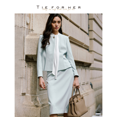 TieForHer 【杂志主编】法式优雅一粒扣短外套上衣半裙套装女新品