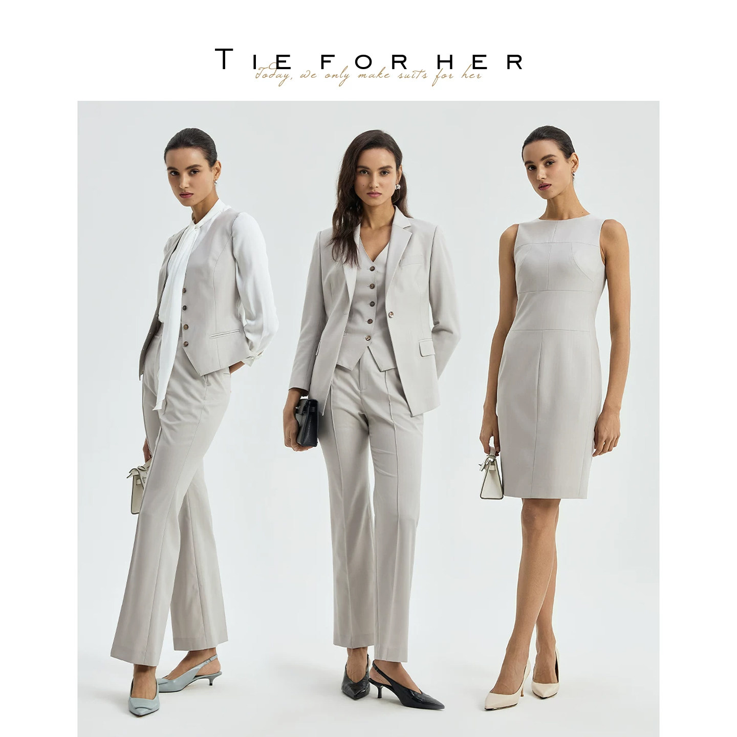 TieForHer奢华288色号 2026夏新款 极光灰女羊毛西装西裤连衣裙