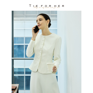 TieForHer Piana新闻女王明星款 香草白西装女千金风优雅通勤套装