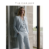 TieForHer 女通勤套装 浅灰蓝早春马甲两件套西装 外套Ecole直筒裤