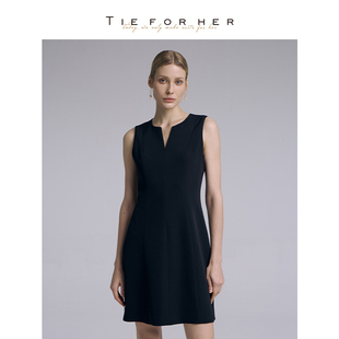 TieForHer Vinci微醺短款连衣裙女V领无袖显高显瘦淡人风通勤约会