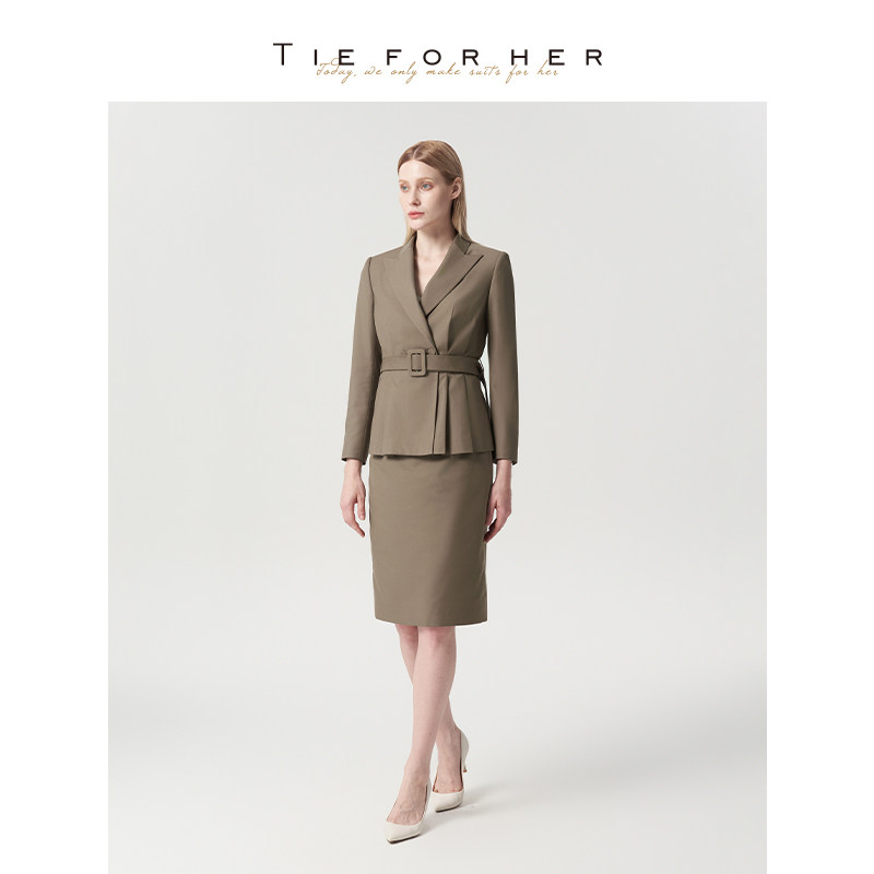 TieForHer深卡其经典修身腰带款复古优雅气质短款女士单西小外套,女装/女士精品,西装,淘宝优惠券,粉丝福利购,淘宝优惠卷