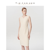 TieForHer花瓣领香草蛋羹色通勤日常优雅显瘦无袖 连衣裙早春新款