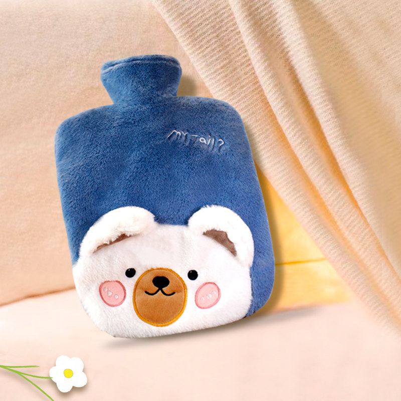 新款热水袋大号灌水款可拆洗双插手安全防漏可爱卡通毛绒暖手神器