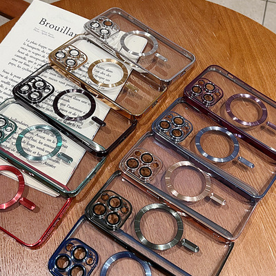 适用于苹果16plus手机壳17air磁吸13光面电镀CD纹15pro外贸11精孔