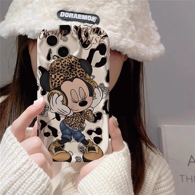 豹纹米奇适用于华为MATE70P70手机壳90GT可爱NOVA8奶油荣耀MAGIC7