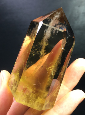 天然黄水晶柱子摆件精品暴力黄金字塔彩虹单尖六棱柱家居桌面摆件