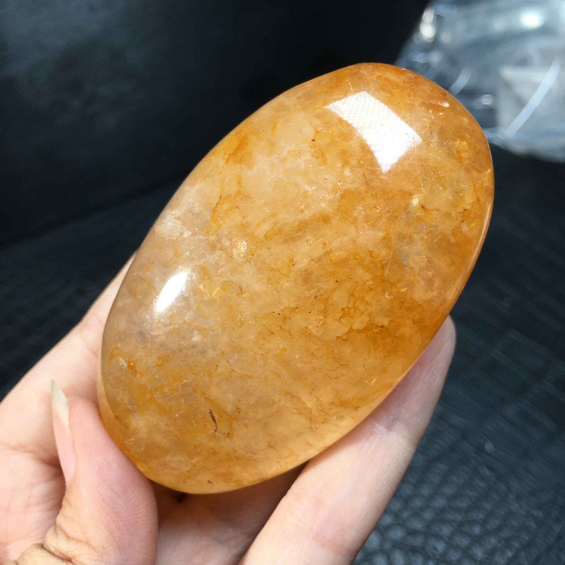 天然水晶黄胶花小树标本手把件原石打磨把玩矿石标本家居饰品摆件