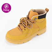 pansy盼喜厚底时尚 百搭舒适轻便保暖休闲平底拼色马丁短靴女鞋