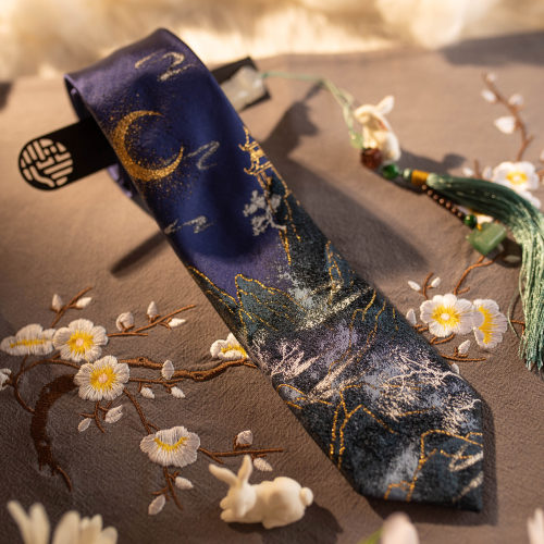 提花金线领带空山新雨月色星象