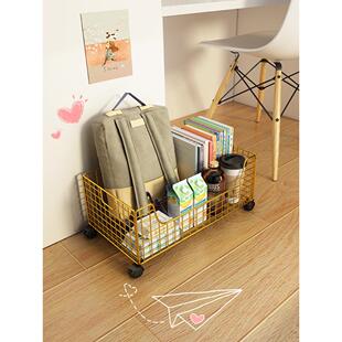 可移动小书架落地书桌旁书本收纳 桌下书柜置物架简易带轮柜活动