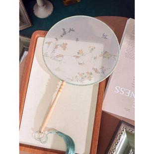 团扇古扇夏季半透明长柄流苏舞扇女子古汉旗袍儿童小圆扇