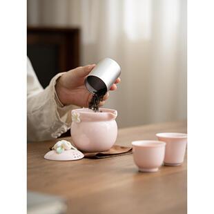 功夫茶具女士精致手工捏花快客杯户外陶瓷一壶二杯便携式旅行套装