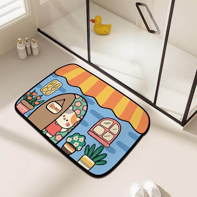 卡通小汽车浴室吸水地垫可爱插画风硅藻泥防滑脚垫耐脏免洗速干垫,居家布艺,家用脚垫,淘宝优惠券,粉丝福利购,淘宝优惠卷