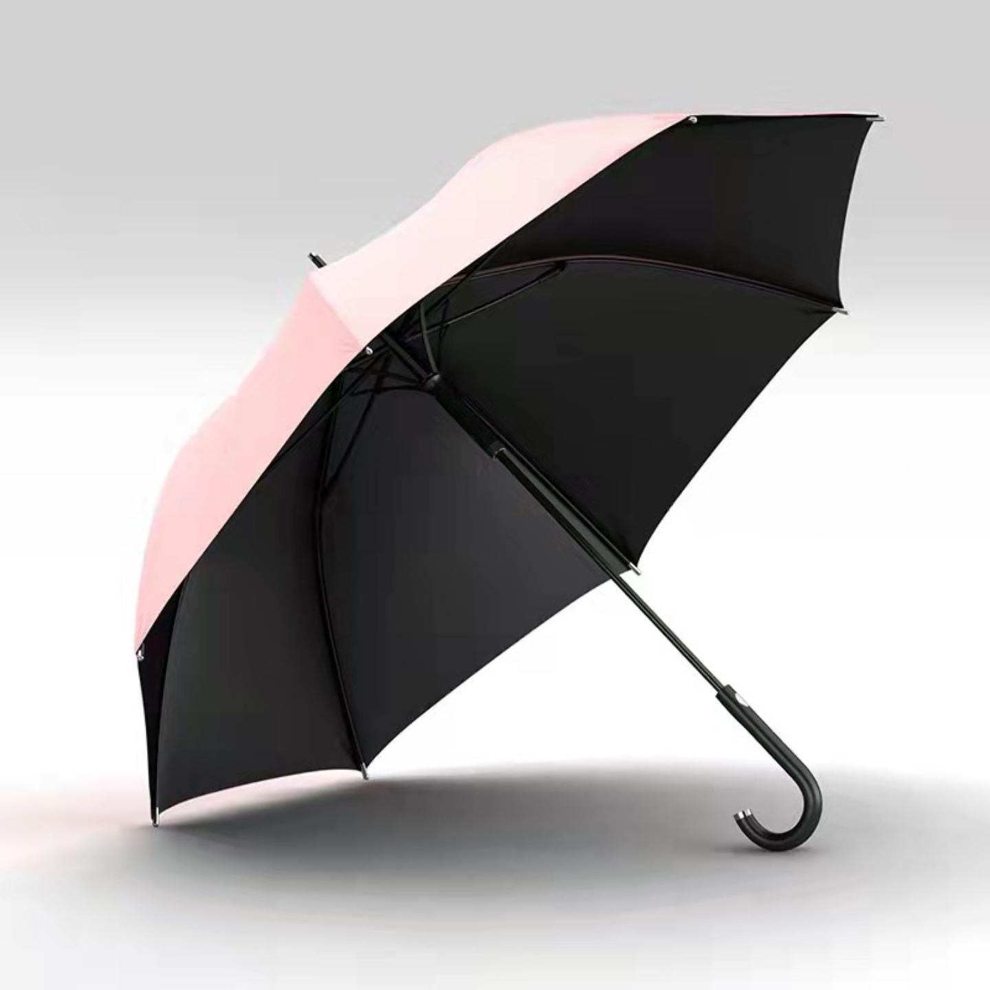 简约日系素纯色超轻一键开自动晴雨伞女士长柄弯柄黑胶防晒遮阳伞
