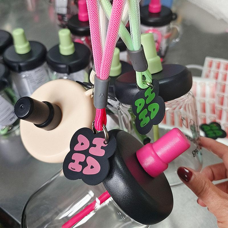女款高颜值玻璃水杯高颜值玻璃杯女涂鸦吸管杯带手柄学生办公室咖图片
