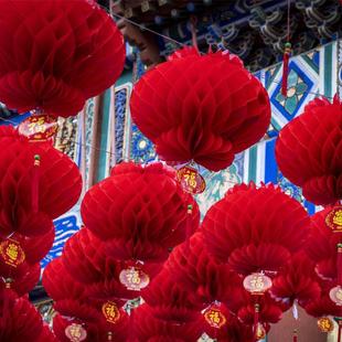 大红灯笼连串蜂窝纸灯笼春节新年喜庆商场学校树上装饰树挂灯笼串