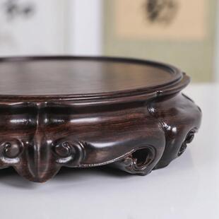黑檀实木整木花盆底座大花瓶盆栽圆形酒坛垫高鱼缸摆件红木托架墩