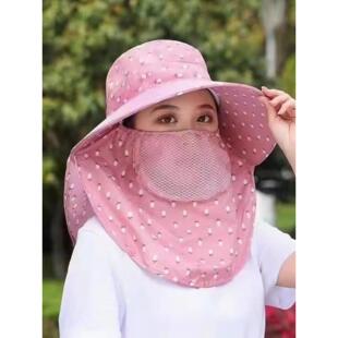 采茶专用防晒帽防晒口罩帽子一体女夏天新款遮阳帽农村干农活帽子