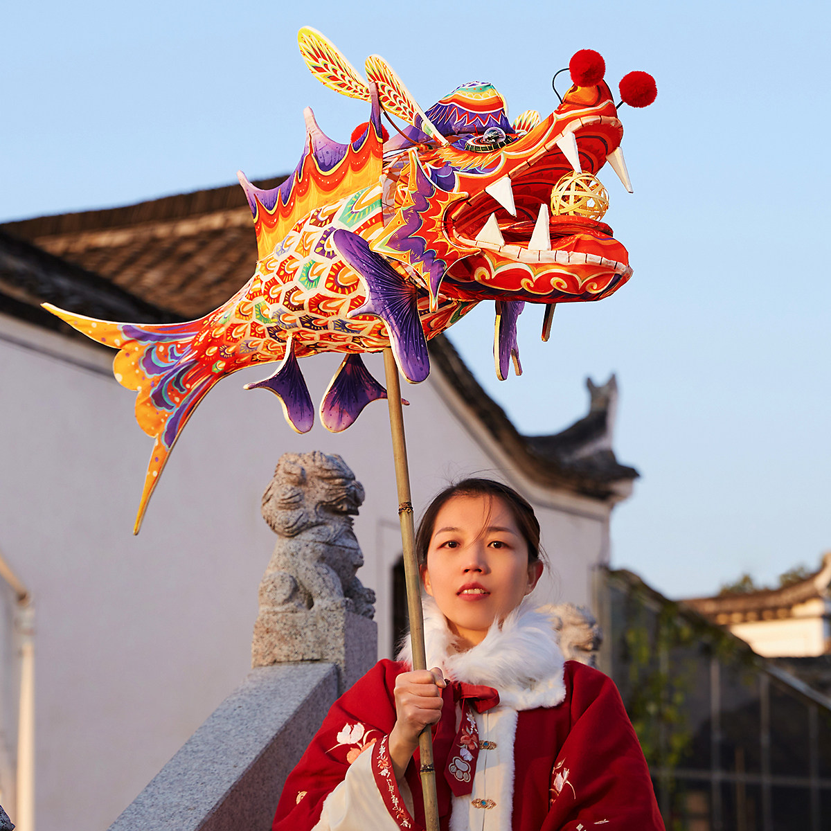 非遗竹编鳌鱼龙灯手工diy材料包民俗传统花灯led成品古风灯笼装饰