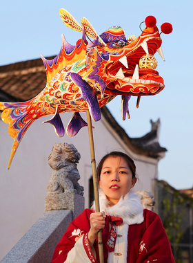 非遗竹编鳌鱼龙灯手工diy材料包民俗传统花灯led成品古风灯笼装饰