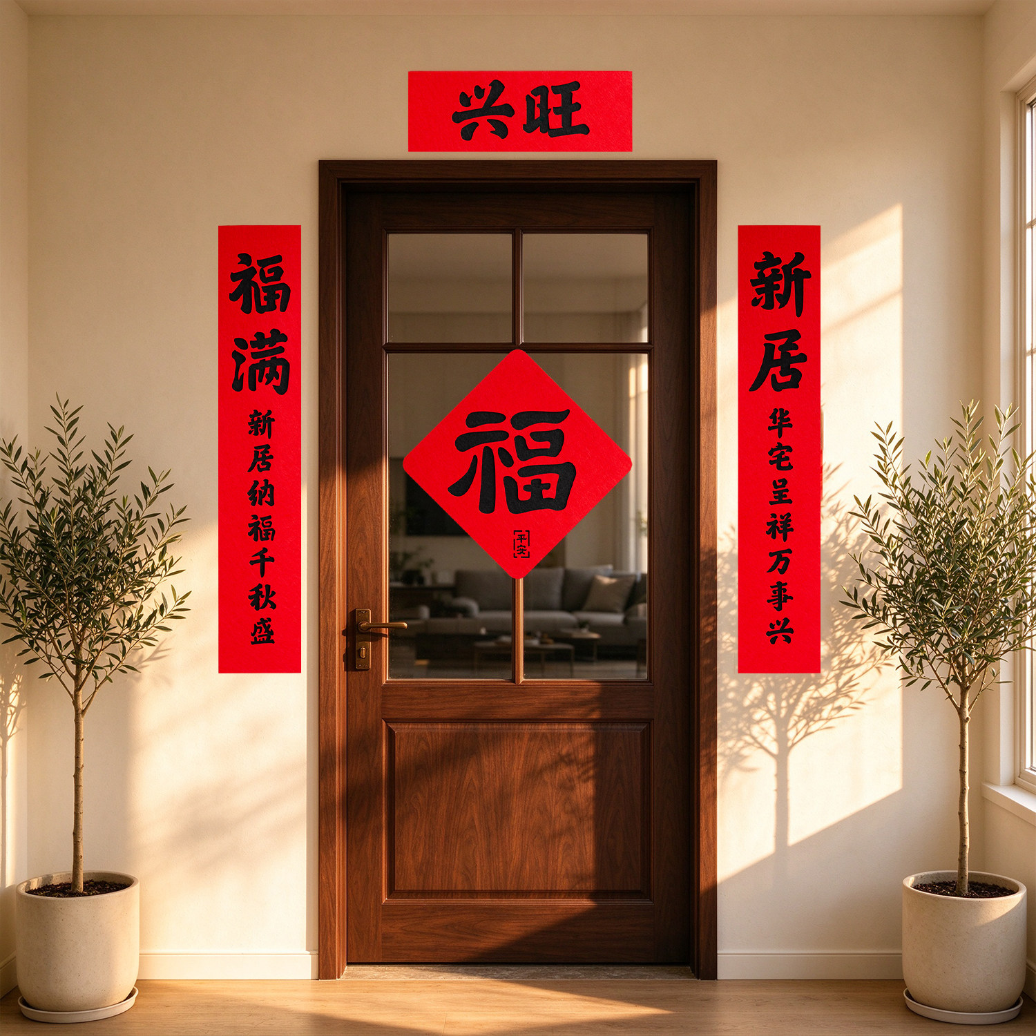 入户门福字门贴创意书法全磁吸乔迁之喜专用对联新居布置装饰用品