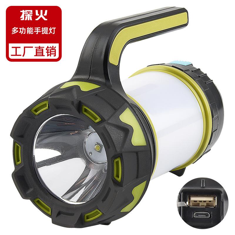 众信新款野营手提式手电筒 LED带侧灯USB充电输出 露营照明探照灯