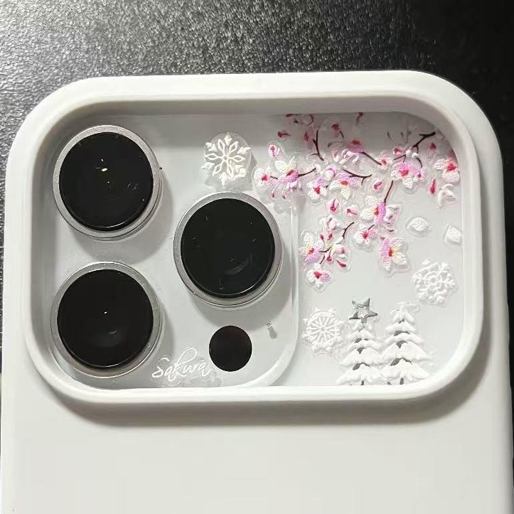 新款樱花树圣诞雪花麋鹿手机壳贴纸立体浮雕3d贴纸汽车内饰贴片