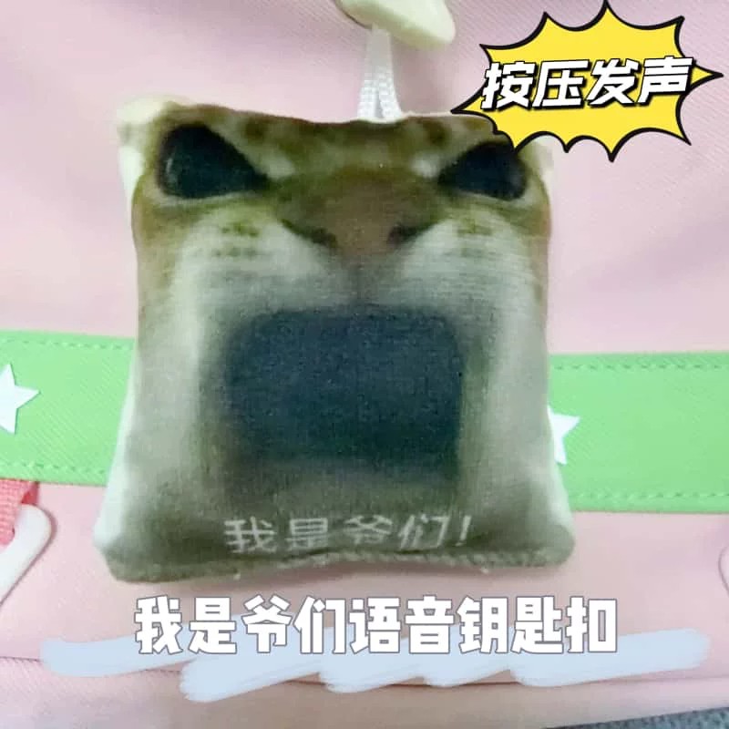 我是爷们猫咪发声钥匙扣爆款网红趣味书包毛绒公仔发声钥匙扣挂饰