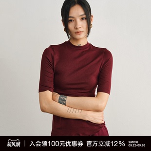 螺紋 UNAWARES WARDROBE系列 彈力修身 T恤 天絲綿羊毛面料立領(lǐng)半袖