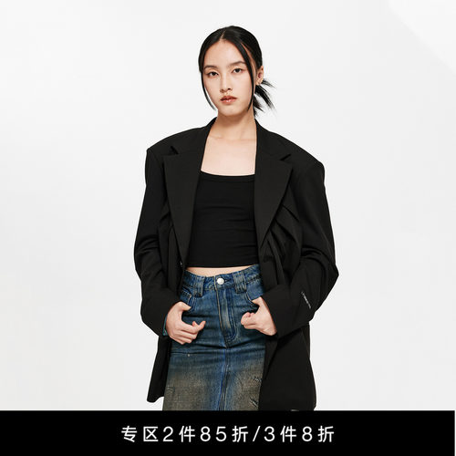 可拆卸织带无领宽肩单排扣西装