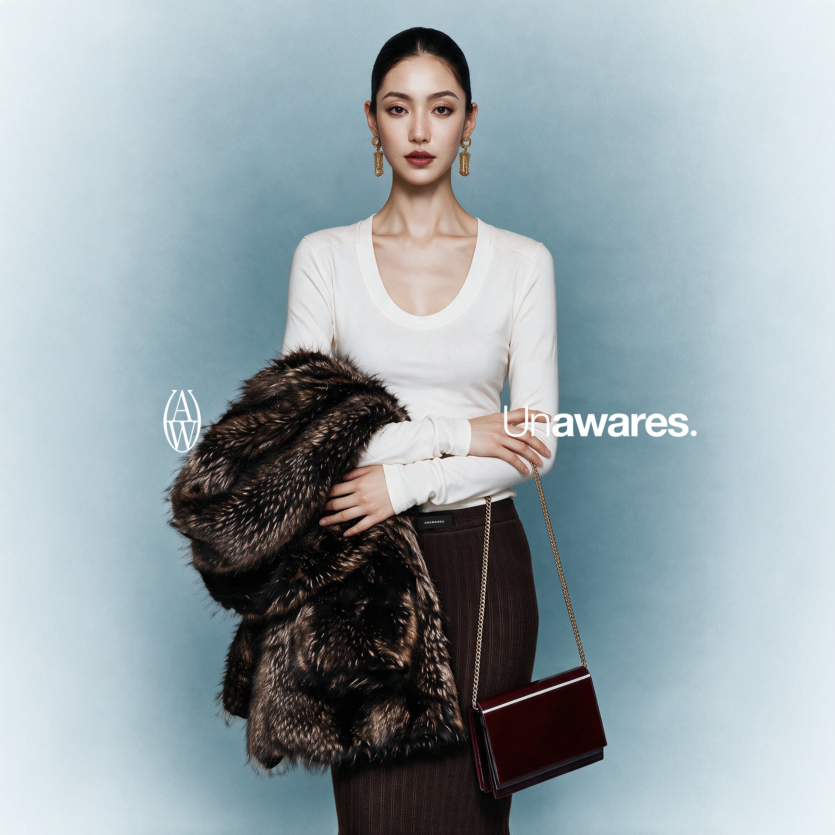 Unawares.2026秋U领长袖简约针织衫女显瘦设计感锁骨薄款内搭上衣